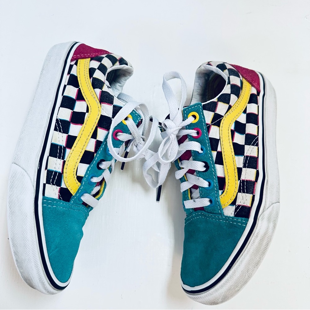 Vans Off The Wall Old Skool Chex Skate Sneakers Suede Canvas Men's 5 Women's 6.5